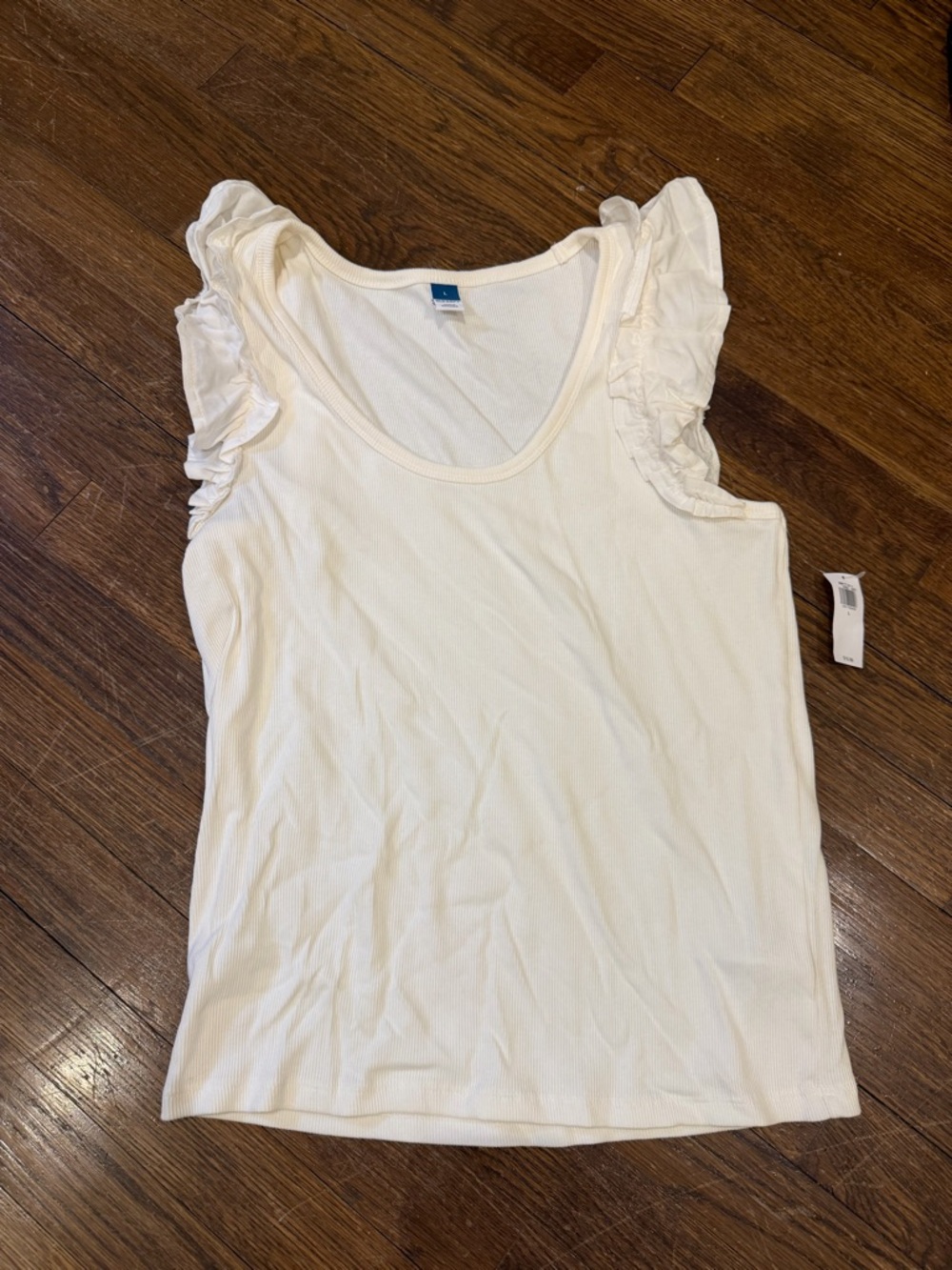 Old Navy Cream Ruffle Sleeve Ribbed Top